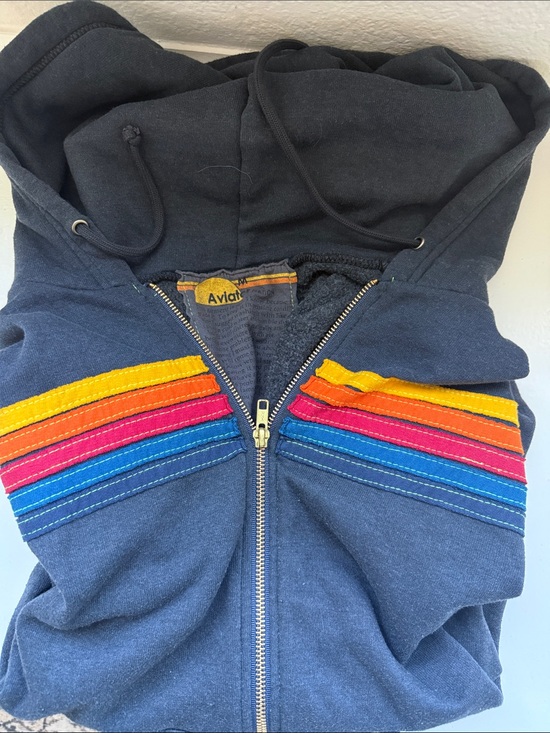 Aviator Nation Tops - Aviator Nation Navy Zip Hoodie with Rainbow Stripe Detail